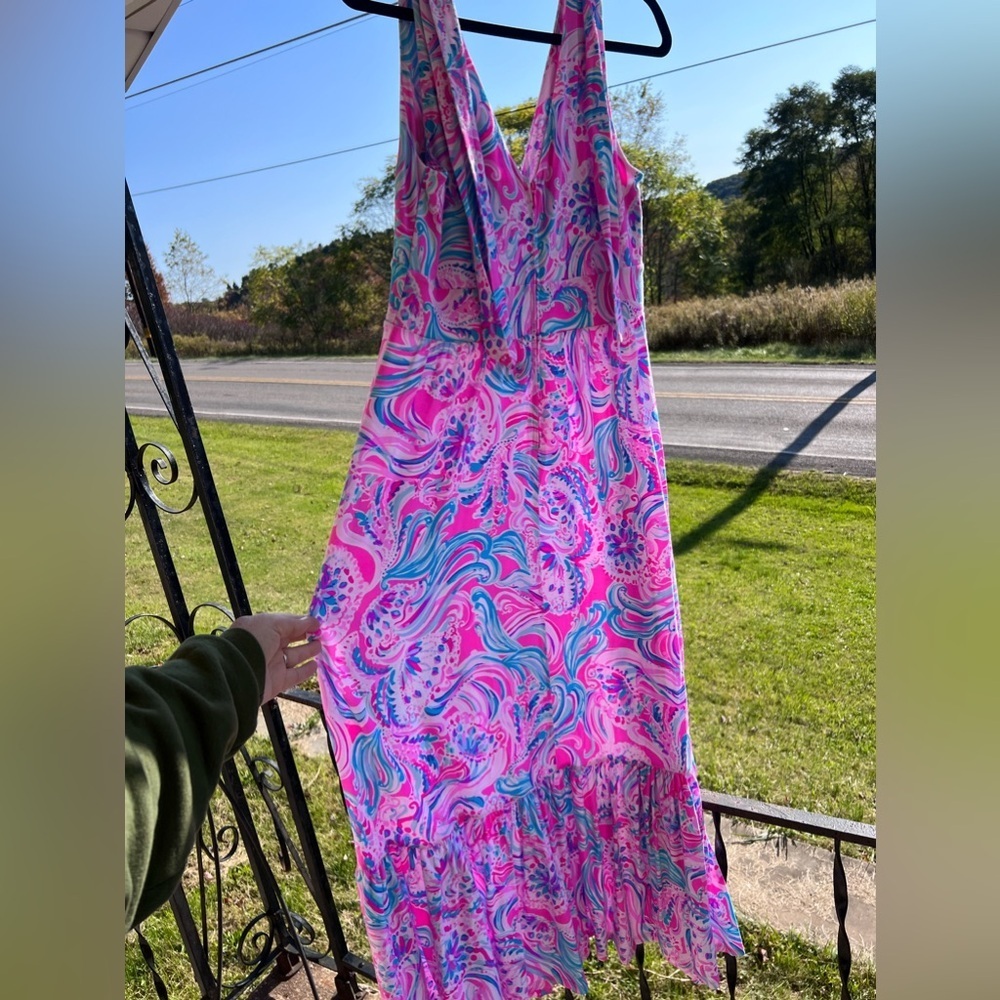 Lilly Pulitzer Pink and Blue Swirl Midi Dress - Picture 2 of 8